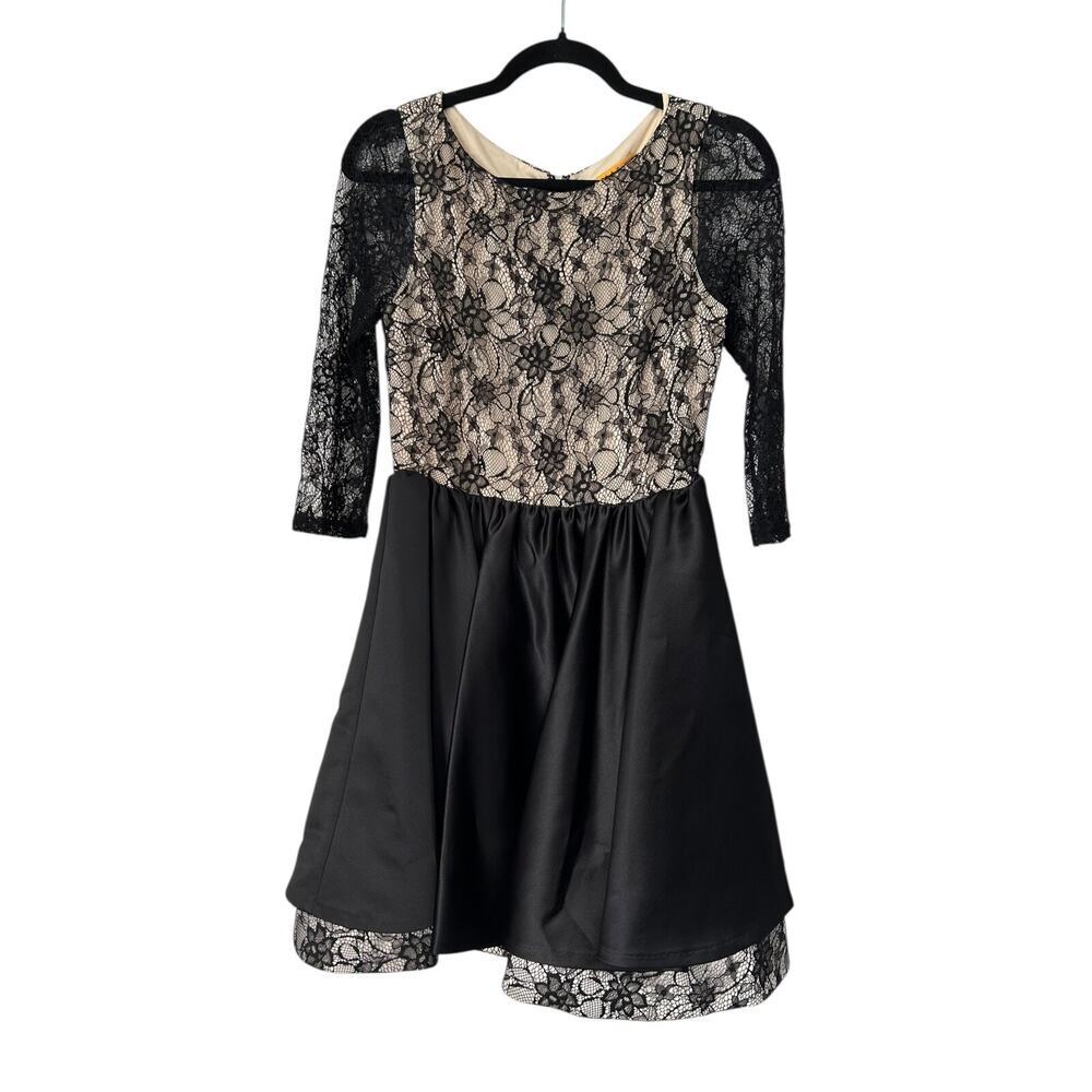 Alice + Olivia Dress Size 4 Black Lace Silk‎ Double Layer Katelin Long Sleeve